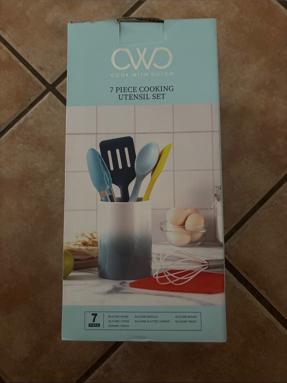 Cook With Color 7-Piece Silicone Utensil Set - Aqua & Yellow Accents
